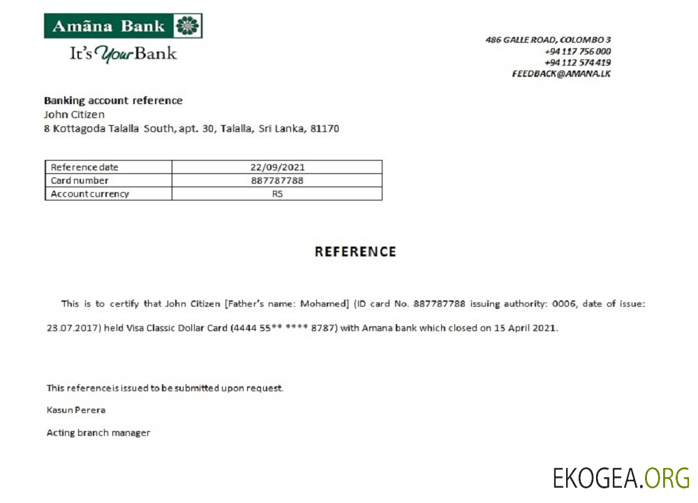 Sri Lanka , Amana bank , closure référence